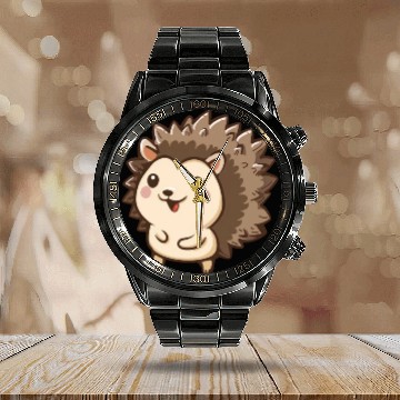 Discover Adorable Smiling Hedgehog Graphic Calendar Steel Band Watch