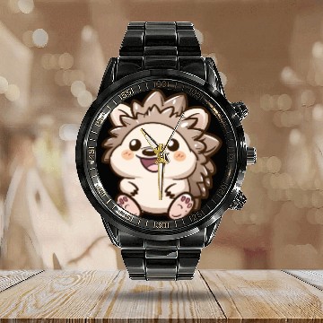 Discover Adorable Smiling Hedgehog Cartoon Calendar Steel Band Watch