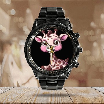 Discover Adorable Baby Giraffe Character For You Calendar Steel Band Watch