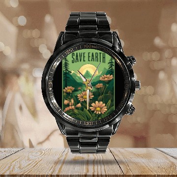 Discover Save Earth Calendar Steel Band Watch