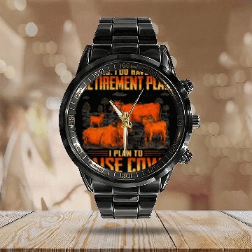Discover Farmer Beef Cows Retirement Plan Calendar Steel Band Watch