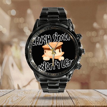 Discover Laugh Smore Funny Camping Campfire Calendar Steel Band Watch