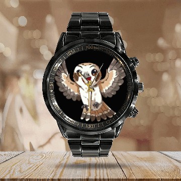 Discover Adorable Happy Owl Spread Wings Calendar Steel Band Watch