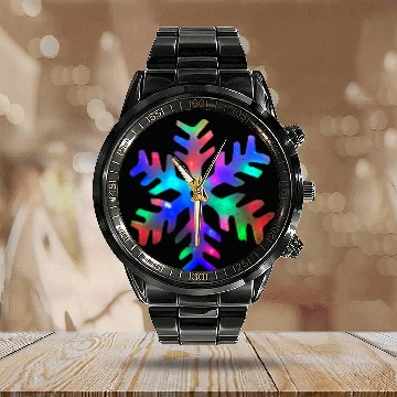 Discover Colorful Rainbow Snowflake Calendar Steel Band Watch