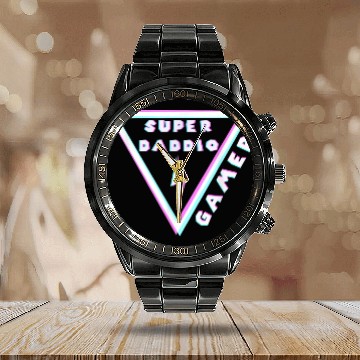 Discover Gamer Daddio Super Fathers Calendar Steel Band Watch