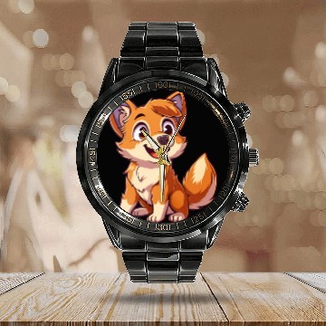Discover Adorable Smiling Fox Cub Enthusiast Calendar Steel Band Watch