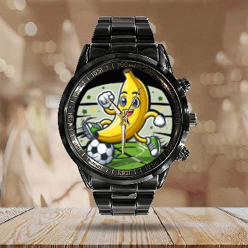 Discover Banana Soccer Calendar Steel Band Watch