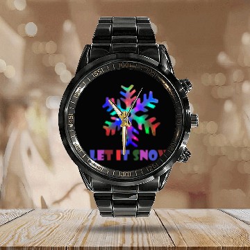 Discover Let it Snow! (Colorful Snowflake Design) Calendar Steel Band Watch