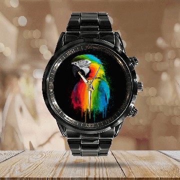 Discover Macaw Parrot for a Bird Lover Animal Lover Calendar Steel Band Watch