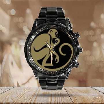 Discover Monkey Chimpanzee Silhouette Minimalist Calendar Steel Band Watch
