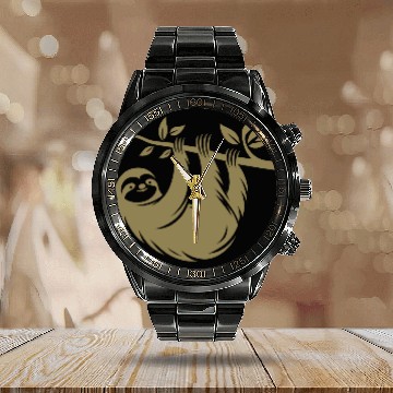 Discover Sloth silhouette minimalist art deco style Calendar Steel Band Watch
