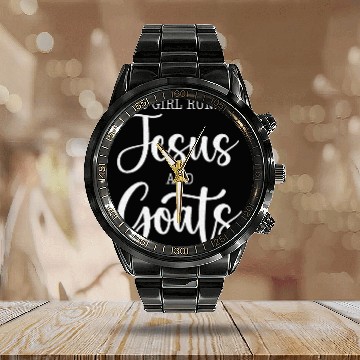 Discover This Girl Runs On Jesus And Goats Goat Calendar Steel Band Watch