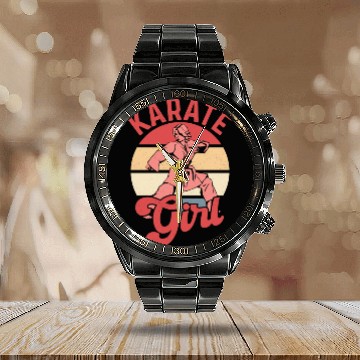 Discover Karate Girl Karateka Self Defence Fighter Calendar Steel Band Watch