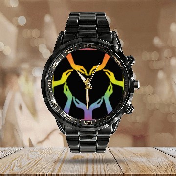 Discover Artistic LGBTQ Gay Pride Rainbow Flag Lesbian Calendar Steel Band Watch