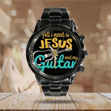 Discover All I Need Is Jesus And My Guitar Jesus Christian Calendar Steel Band Watch