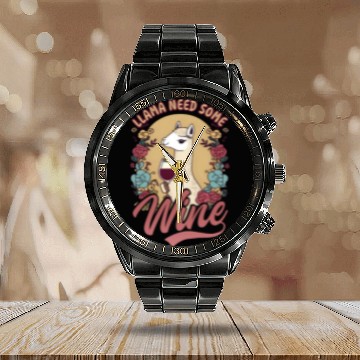 Discover Alpaca Llama Llama Need Some Wine Calendar Steel Band Watch