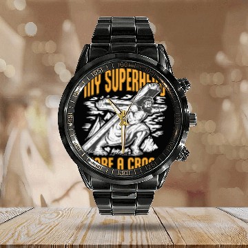 Discover My Superhero Wore a Cross Inspirational Christian Calendar Steel Band Watch
