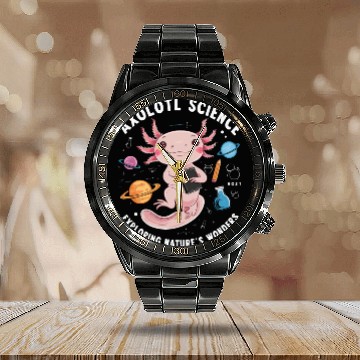 Discover Axolotl Science Teacher Mexican Salamander Calendar Steel Band Watch