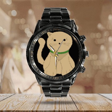 Discover Cute Little Brown Kitty Cat Calendar Steel Band Watch