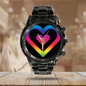 Discover Rainbow Heart Homosexuality LGBT Love Calendar Steel Band Watch