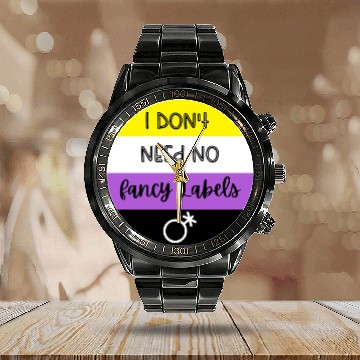 Discover I don't need no fancy Labels - Non Binary Pride Calendar Steel Band Watch