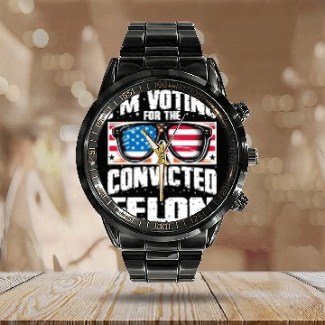 Discover I'm Voting For The Convicted Felon Funny Pro Trump Calendar Steel Band Watch