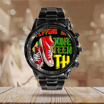 Discover Stepping into Juneteenth Freedom Black History Calendar Steel Band Watch