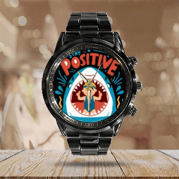 Discover Stay Positive Calendar Steel Band Watch