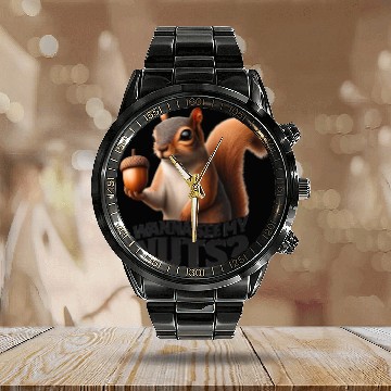 Discover Funny Squirrel Humorous 'Wanna See My Nuts? Calendar Steel Band Watch