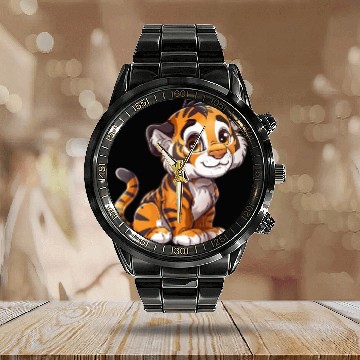 Discover Adorable Tiger Cub Captivating Eyes Calendar Steel Band Watch