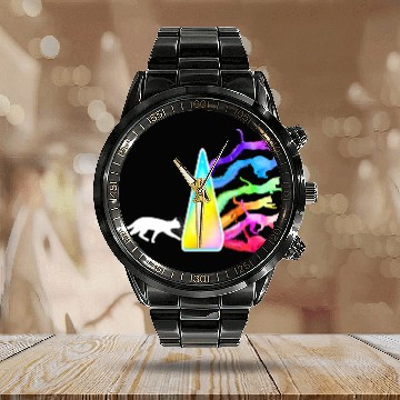 Discover Funny Science Nerd, Geek Cat Physics Rainbow Calendar Steel Band Watch