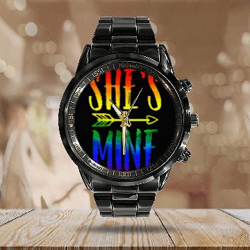 Discover I'm Hers She's Mine LGBT Pride Lesbian Couple Calendar Steel Band Watch