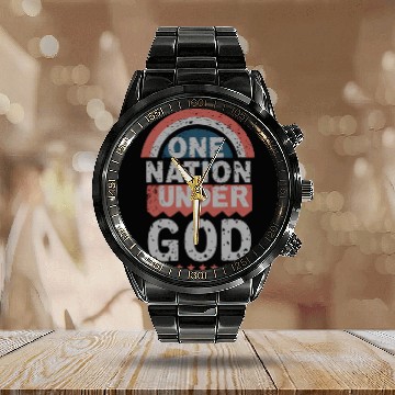 Discover One Nation Under God Christian Pride Retro US Flag Calendar Steel Band Watch