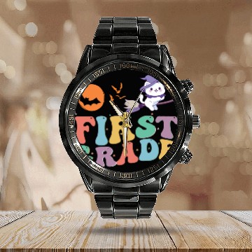 Discover 1st Grade teacher Kindergarten with cute witch cat Calendar Steel Band Watch