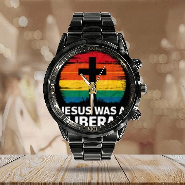 Discover Jesus Was A Liberal Retro Sunset Progressive Calendar Steel Band Watch
