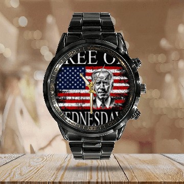 Discover Free On Wednesdays US Flag Patriotic Joe Biden Calendar Steel Band Watch