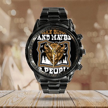Discover I Like Bisons And Maybe 3 People Buffalo Bovinae Calendar Steel Band Watch