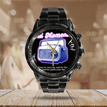 Discover Lilac Black Halftone Radio Portrait Calendar Steel Band Watch
