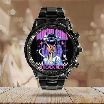 Discover anime tokyo girl in black belt Calendar Steel Band Watch