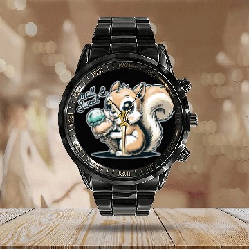 Discover Cute cartoon squirrel with ice cream Calendar Steel Band Watch