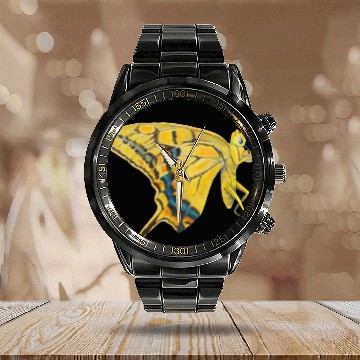 Discover Yellow Old World Swallowtail Butterfly Papilio Calendar Steel Band Watch