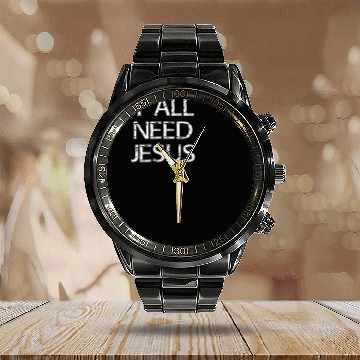 Discover Team Jesus Fish Calendar Steel Band Watch Yall