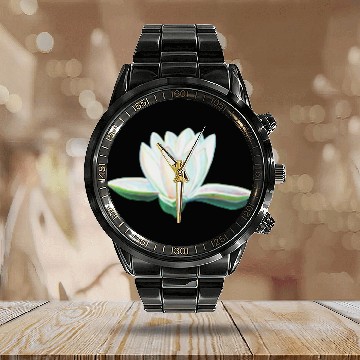 Discover White Lotus Illustration Calendar Steel Band Watch