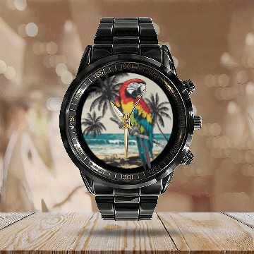 Discover Macaw Parrot for a Bird Lover Animal Lover Calendar Steel Band Watch