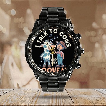 Discover Dairy Farmer I Talk to Cows and They Moove Me Calendar Steel Band Watch