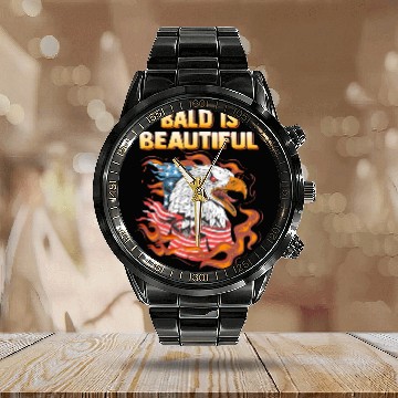Discover Bald Is Beautiful US Flag Eagle 4th Of July Funny Calendar Steel Band Watch