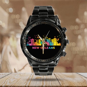Discover New Orleanian Skyline New Orleans Calendar Steel Band Watch