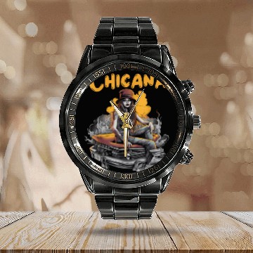 Discover Chicana Lowrider Clothes Mexican American Calendar Steel Band Watch