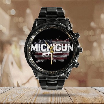 Discover Michigan Gun Lovers Calendar Steel Band Watch