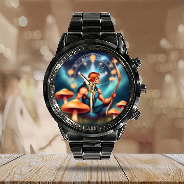 Discover Sagittarius zodiac sign with mushrooms Calendar Steel Band Watch